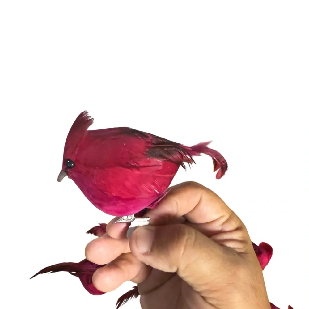 Real Feather Cardinal Craft Bird Ornaments Christmas Holiday Lot of 8 Wreath